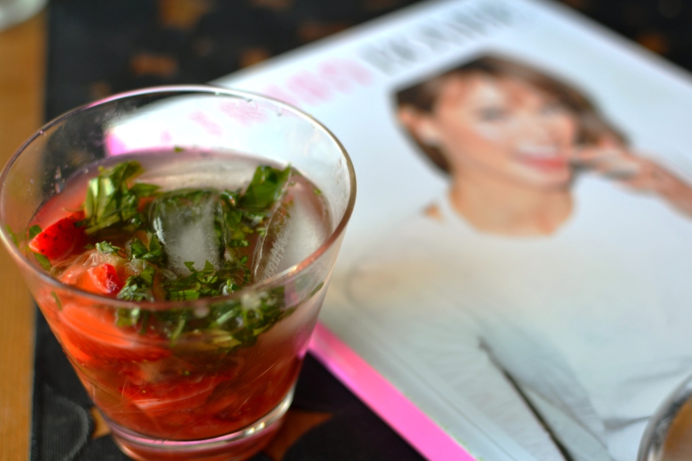 Strawberry-Basil Caipirinha with the first issue of Cherry Bombe.